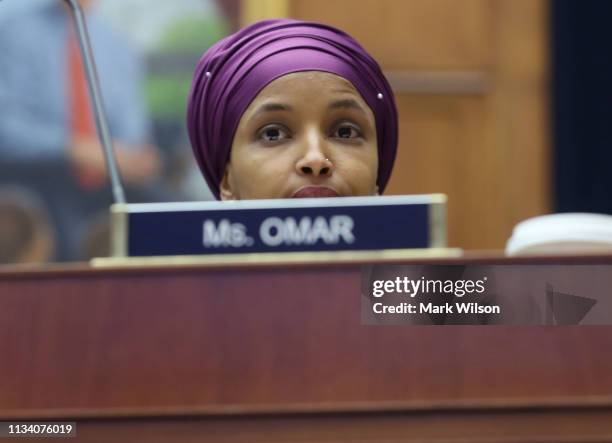 Rep. Ilhan Omar participates in a House Education and Labor Committee Markup on the H.R. 582 Raise The Wage Act, in the Rayburn House Office Building...