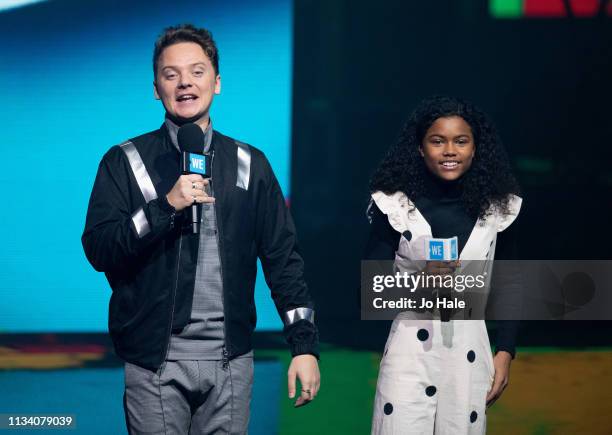 Conor Maynard and Tamara Smart speak onstage perform onstage at We Day UK at SSE Arena, Wembley on March 06, 2019 in London, England.