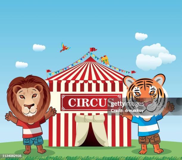 circus, lion and tiger - cabaret stock illustrations