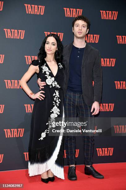 Cristina Pelliccia and Josafat Vagni attend "TATATU" Cocktail Party on March 06, 2019 in Rome, Italy.