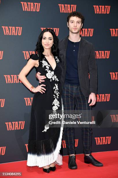 Cristina Pelliccia and Josafat Vagni attend "TATATU" Cocktail Party on March 06, 2019 in Rome, Italy.