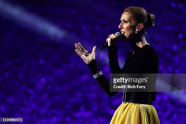 Celine Dion performs onstage at All-Star Lineup Pays Tribute At "Aretha! A GRAMMYÂ Celebration For The Queen Of Soul at The Shrine Auditorium on...