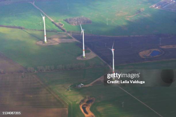aerial view of wind power structures - germany landscape stock pictures, royalty-free photos & images