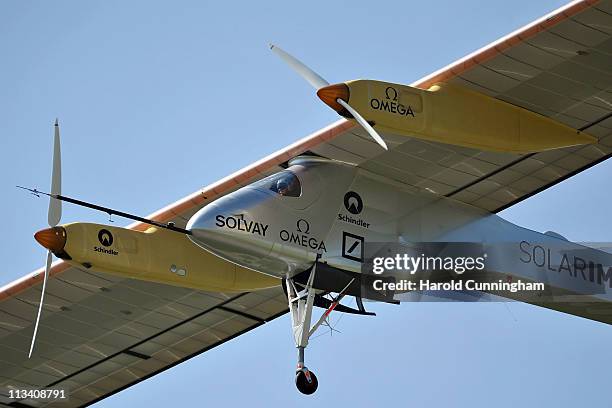 Solar Impulse makes a test flight on May 2, 2011 in Payerne, Switzerland. The experimental solar-powered aircraft is making some last tests flights...