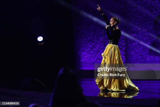 Celine Dion performs onstage at All-Star Lineup Pays Tribute At "Aretha! A GRAMMYÂ Celebration For The Queen Of Soul at The Shrine Auditorium on...