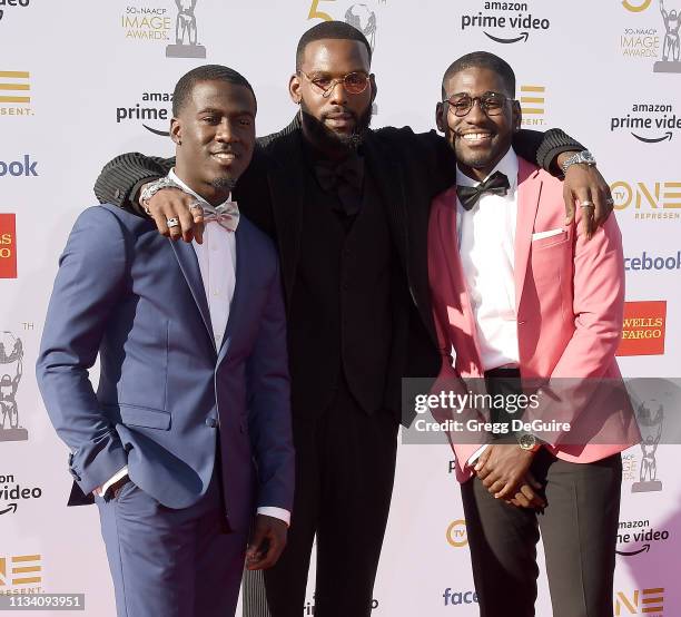 Kwesi Boakye, Kofi Siriboe and Kwame Boateng arrive at the 50th NAACP Image Awards at Dolby Theatre on March 30, 2019 in Hollywood, California.