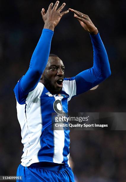 Moussa Marega of Porto celebrates after scoring his team's second goal during the UEFA Champions League Round of 16 Second Leg match between FC Porto...