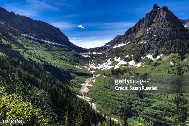 mountains and valley, going-to-the-sun road, glacier national park, montana - going to the sun road stock pictures, royalty-free photos & images