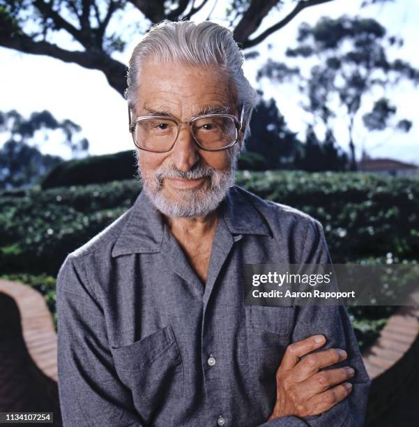 Theodore Geisel better known as Dr. Seuss poses for a portrait in December 1985 in Los Angeles, California.