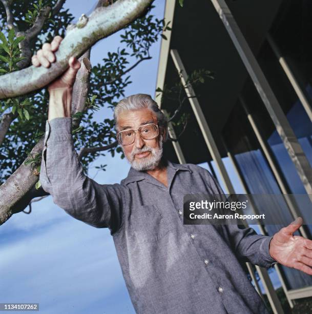 Theodore Geisel better known as Dr. Seuss poses for a portrait in December 1985 in Los Angeles, California.