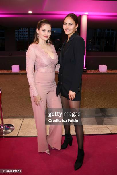 Hana Nitsche and Elena Carriere attend the Gloria - Deutscher Kosmetikpreis at Hilton Hotel on March 30, 2019 in Duesseldorf, Germany.