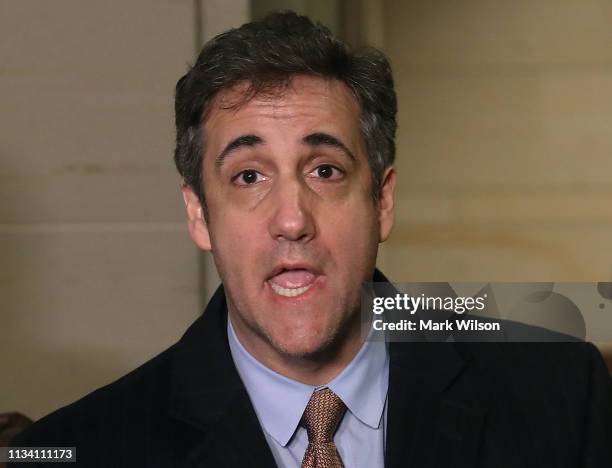 Michael Cohen, former attorney and fixer for President Donald Trump, speaks to the media after appearing before a closed door House Intelligence...