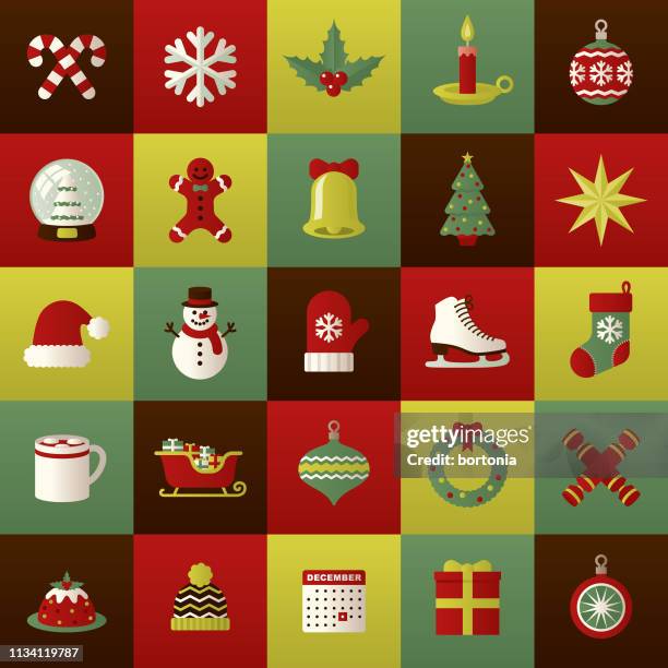 ilustraciones, imágenes clip art, dibujos animados e iconos de stock de conjunto de iconos de navidad - galletas de navidad