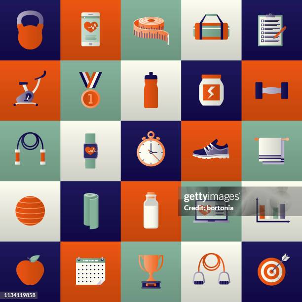 fitness icon set - skip exercise clip art stock illustrations