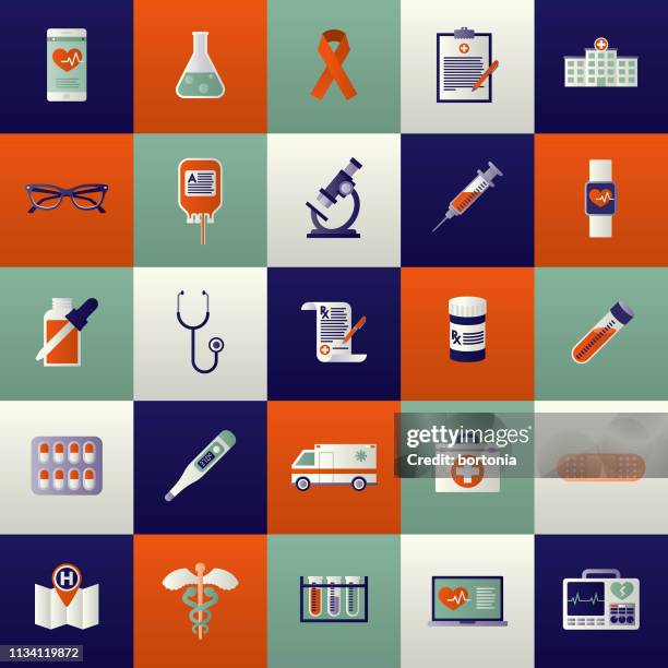 healthcare icon set - needle injury stock illustrations
