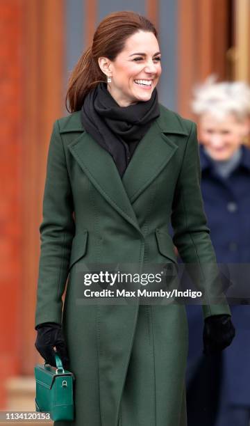 Catherine, Duchess of Cambridge visits Blackpool Tower and greets members of the public on the Comedy Carpet on March 6, 2019 in Blackpool, England.