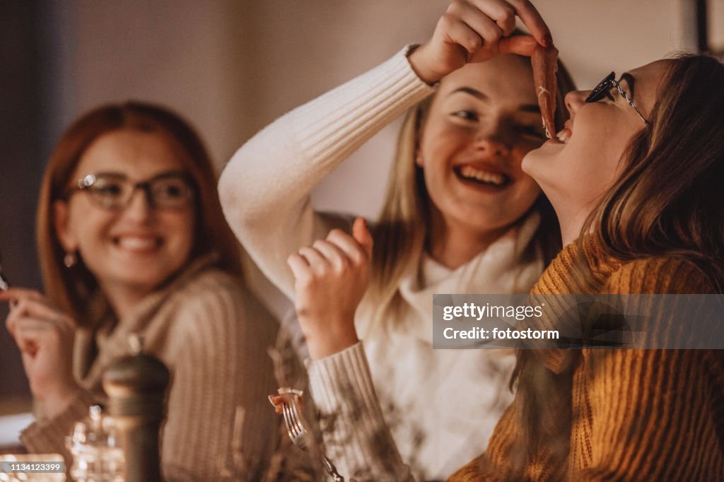 Women enjoying delicatessen