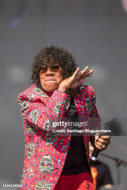 Carlos "La Mona" Jimenez performs during the third day of Lollapalooza Buenos Aires 2019 at Hipodromo de San Isidro on March 31, 2019 in Buenos...