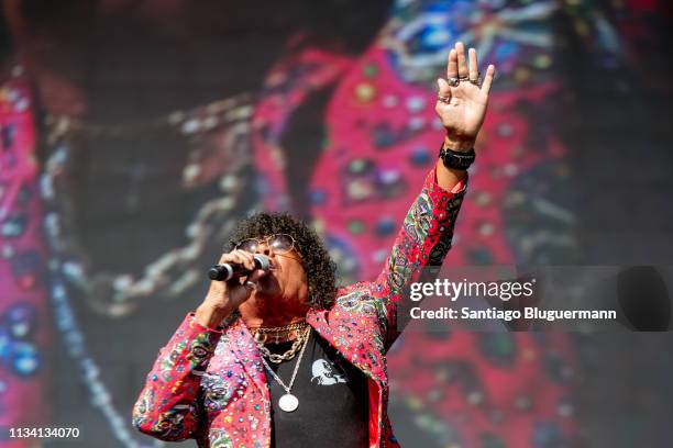 Carlos "La Mona" Jimenez performs during the third day of Lollapalooza Buenos Aires 2019 at Hipodromo de San Isidro on March 31, 2019 in Buenos...