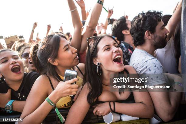 Fans reacts during Greta Van Fleet concert as part of the third day of Lollapalooza Buenos Aires 2019 at Hipodromo de San Isidro on March 31, 2019 in...