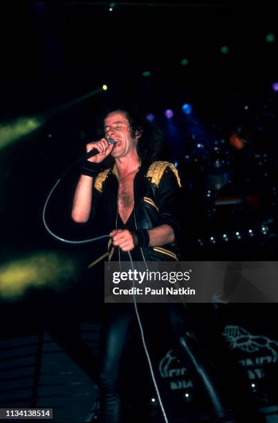 German Rock vocalist Klaus Meine, of the group Scorpions, performs onstage at the Rosemont Horizon, Rosemont, Illinois, May 20, 1984.