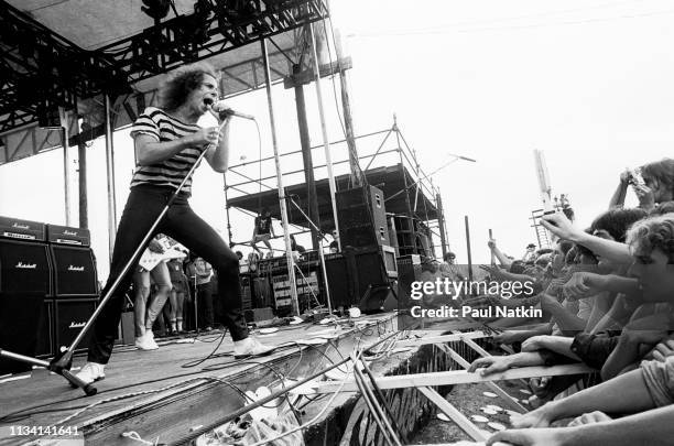 German Rock vocalist Klaus Meine, of the group Scorpions, performs onstage at the Rockford Speedway, Rockford, Illinois, July 27, 1980.