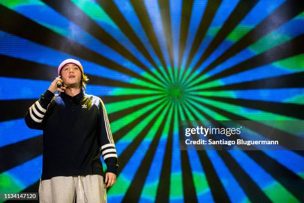 Paulo Londra performs during the third day of Lollapalooza Buenos Aires 2019 at Hipodromo de San Isidro on March 31, 2019 in Buenos Aires, Argentina.