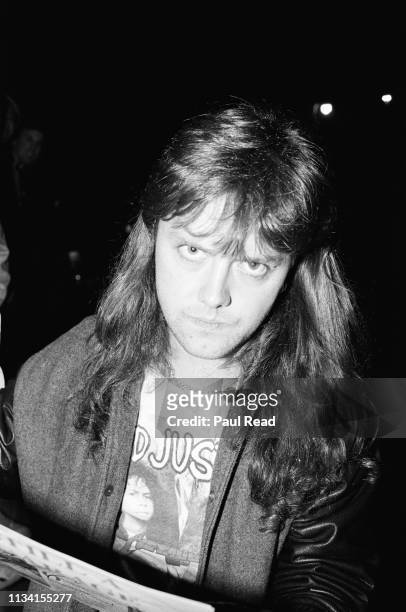 Lars Ulrich of Metallica looks grim before signing a magazine while meeting fans at the Capital Centre in Landover, MD on March 9, 1989.