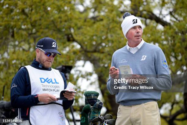 Matt Kuchar with his caddie John Wood during the semifinal match at the World Golf Championships-Dell Technologies Match Play at Austin Country Club...