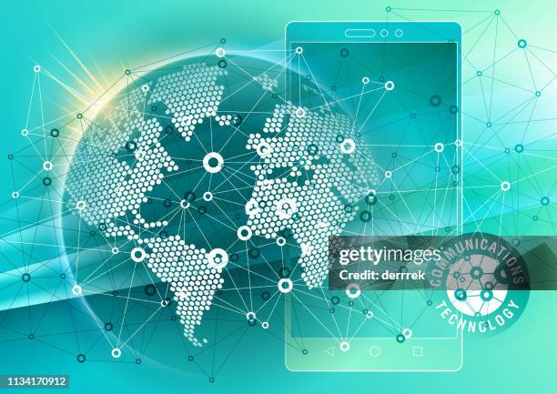smart phone, communications technology - global mobility map stock illustrations