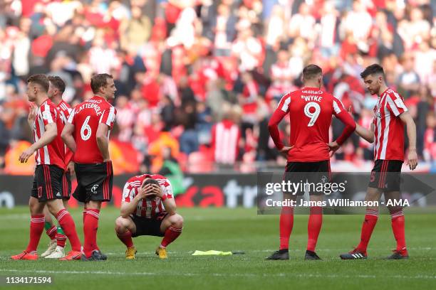 Dejected Sunderland players after losing the Checkatrade Trophy final during the Checkatrade Trophy Final between Sunderland AFC and Portsmouth FC at...