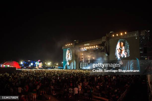 Harrison Mills and Clayton Knight from Odesza performs during the third day of Lollapalooza Buenos Aires 2019 at Hipodromo de San Isidro on March 31,...