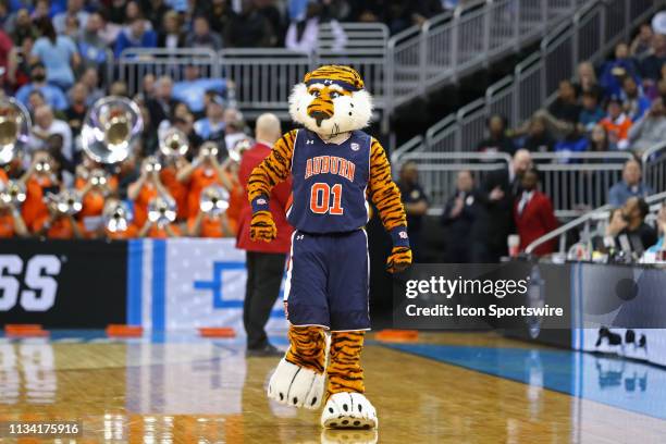 The Auburn Tigers mascot in the first half of an NCAA Midwest Regional Sweet Sixteen game between the Auburn Tigers and North Carolina Tar Heels on...