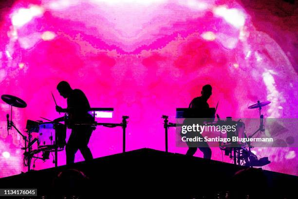 Harrison Mills and Clayton Knight from Odesza performs during the third day of Lollapalooza Buenos Aires 2019 at Hipodromo de San Isidro on March 31,...