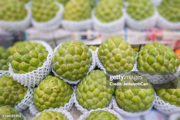 tropical custard apple in taiwan market - cherimoya stock pictures, royalty-free photos & images
