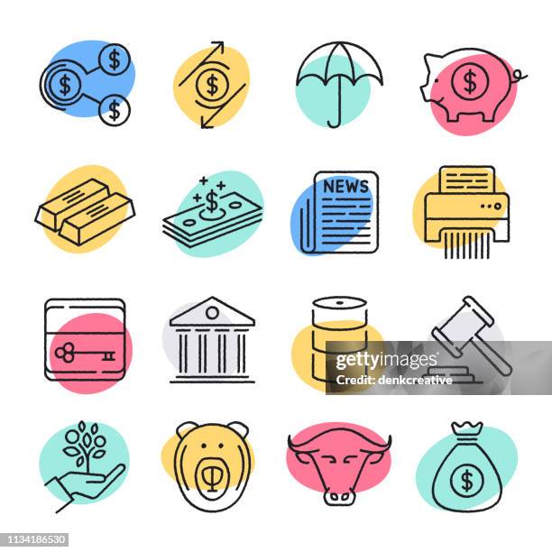 exchange rate exposure & hedging doodle style vector icon set - negative trend icon stock illustrations