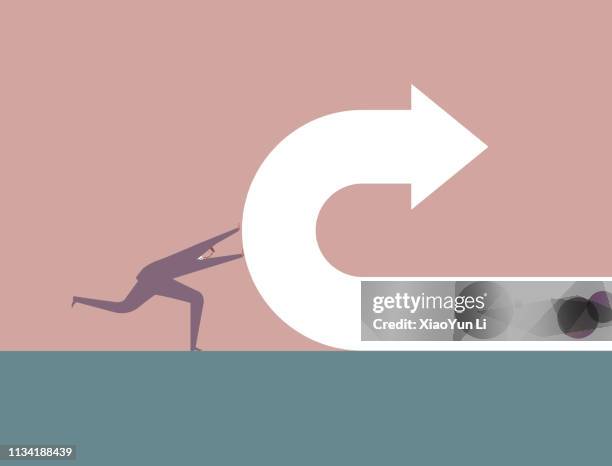 businessman pushes back arrow symbol. - senior management stock illustrations