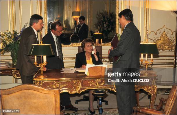 First Day Of Edith Cresson At Matignon Palace On May 16th, 1991 In Paris, France - With Her Assistants