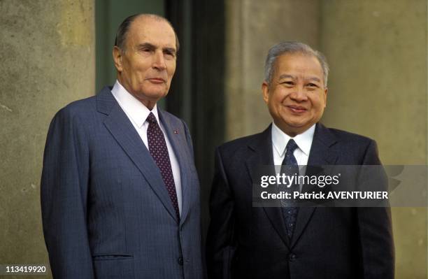 Norodom Sihanouk And Francois Mitterrand On September 14th, 1991 In Paris, France