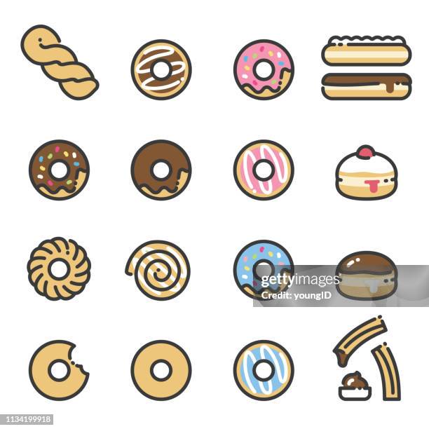 donuts - line art icons - dough stock illustrations