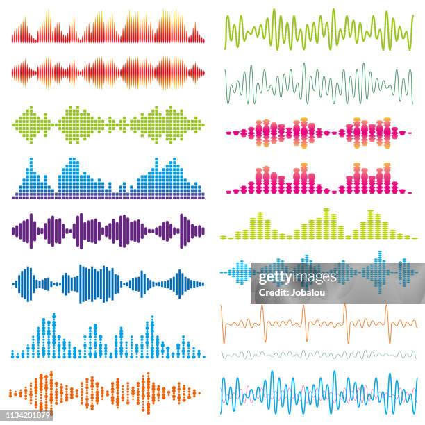 graphic waves acoustic sound - frequenza stock-grafiken, -clipart, -cartoons und -symbole