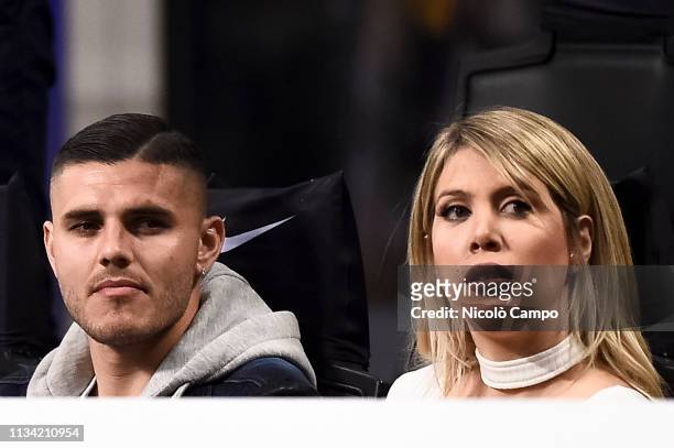 Mauro Icardi and his wife and football agent Wanda Nara attend the Serie A football match between FC Internazionale and SS Lazio. SS Lazio won 1-0...