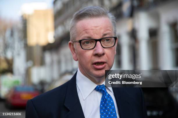 Michael Gove, U.K. Environment secretary, departs from his home in London, U.K., on Monday, April 1, 2019. Complicating the push for a resolution on...