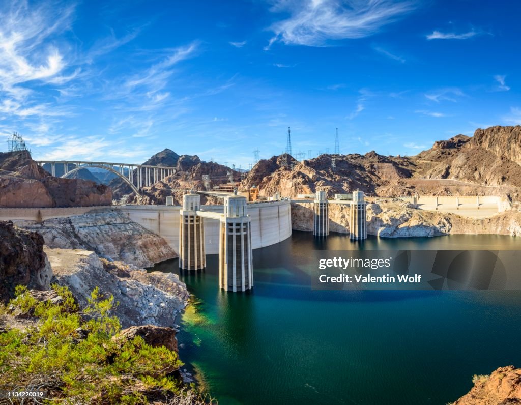 Hoover dam, Hoover Dam, dam, near Las Vegas, the water level has dropped approx. 30 m, Lake Mead, Boulder City, formerly Junction City, border Arizona, Nevada, USA