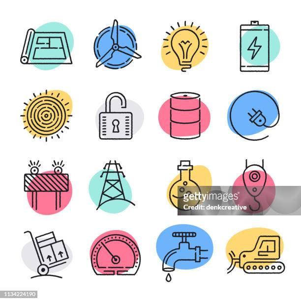 optimization in energy industry doodle style vector icon set - self improvement icon stock illustrations