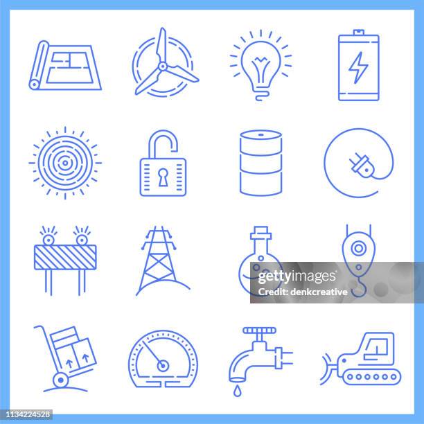 haushaltselectricity demand blueprint style vector icon set - kilowatt stock-grafiken, -clipart, -cartoons und -symbole