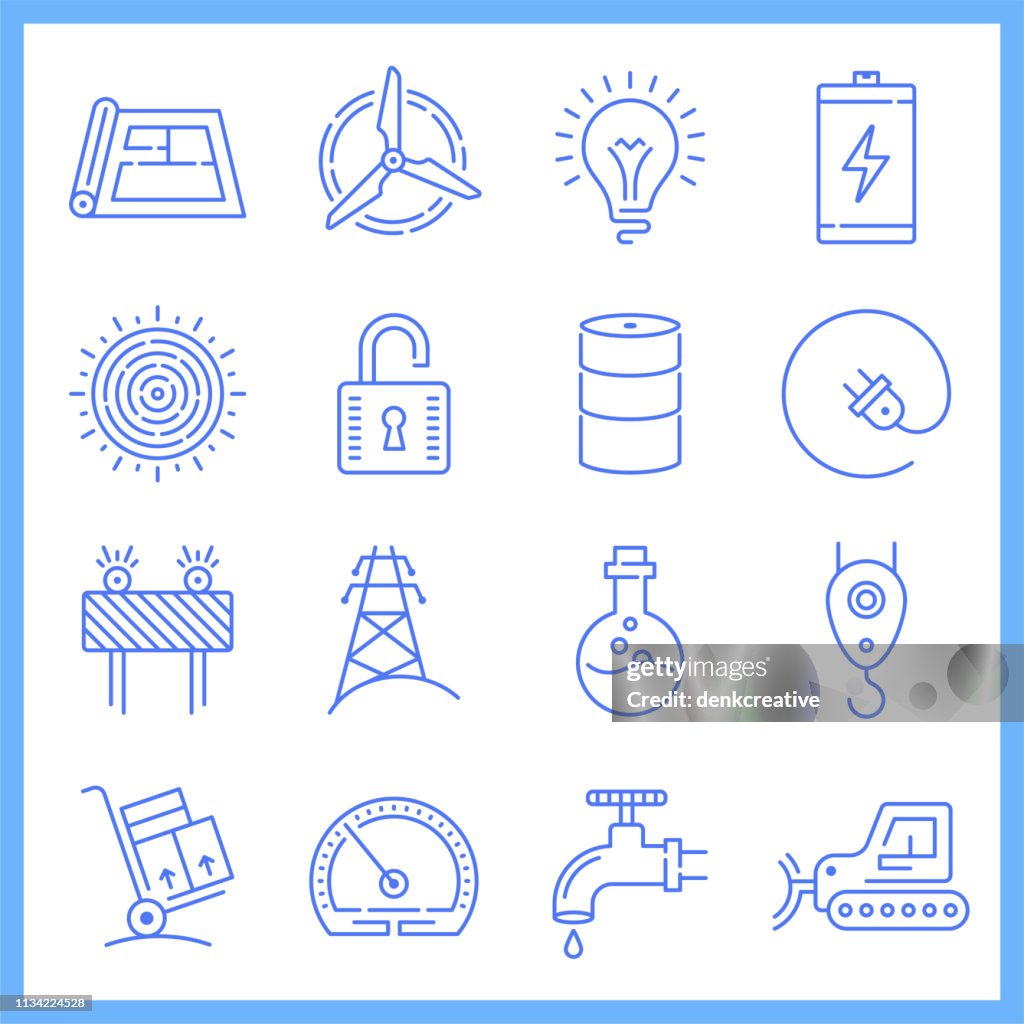 Household Electricity Demand Blueprint Style Vector Icon Set