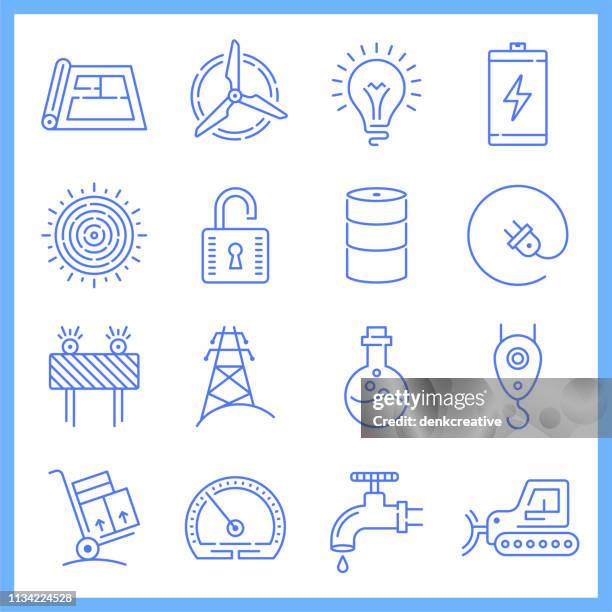 household electricity demand blueprint style vector icon set - efficient house stock illustrations