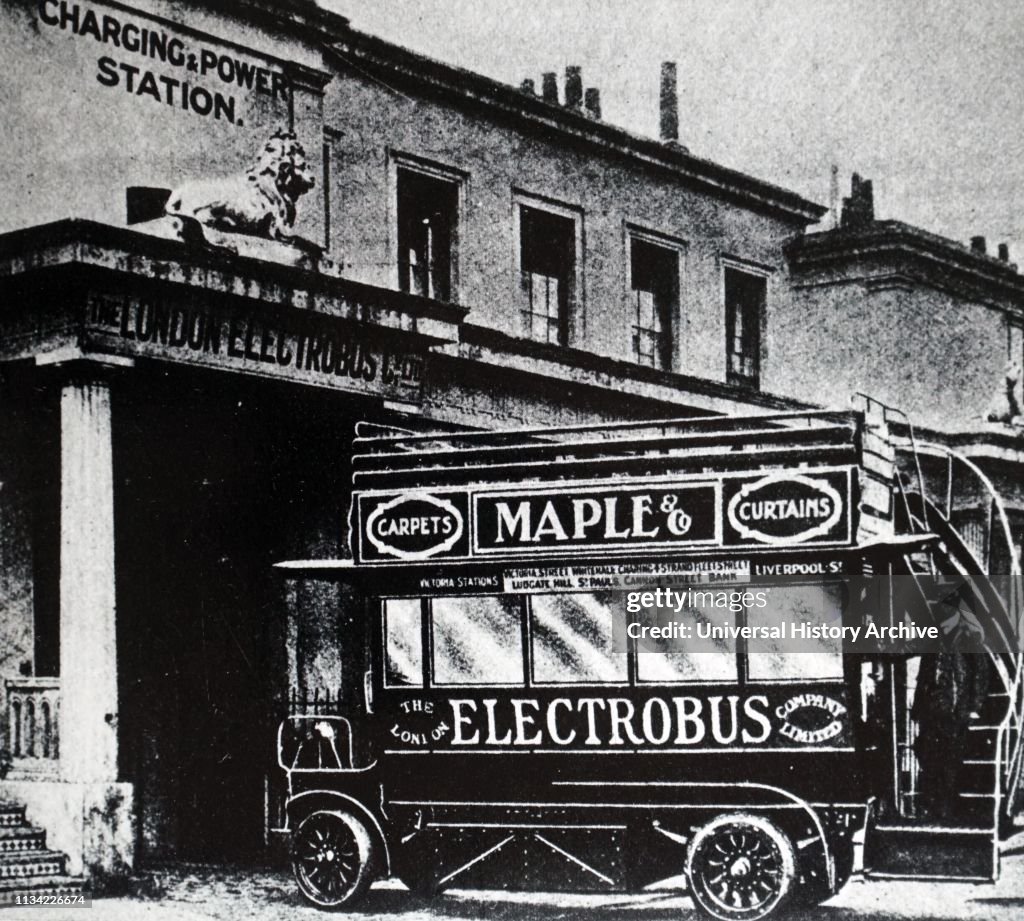 A photograph of an early battery operated bus