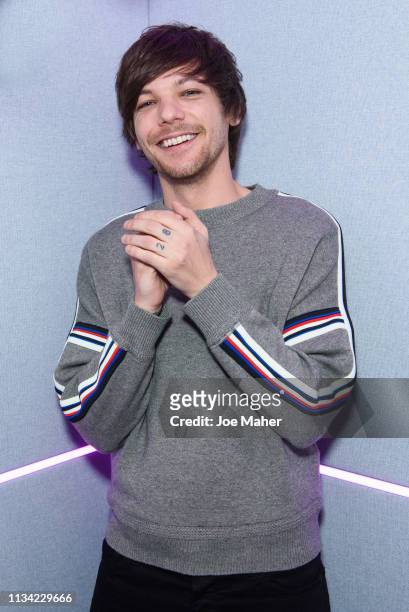 Louis Tomlinson visits at Kiss FM Studio's on March 07, 2019 in London, England.